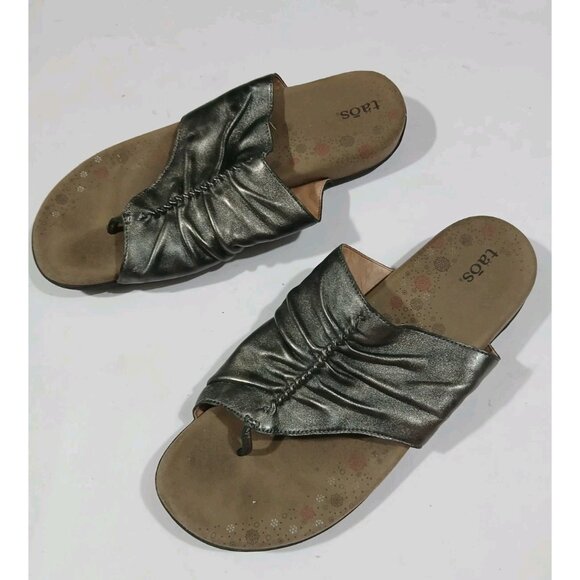 Taos Gift 2 Silver Leather Slide Thong Sandals - Picture 1 of 7